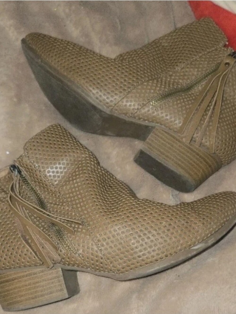 JustFab Brown Perforated Ankle Booties with Side Zip